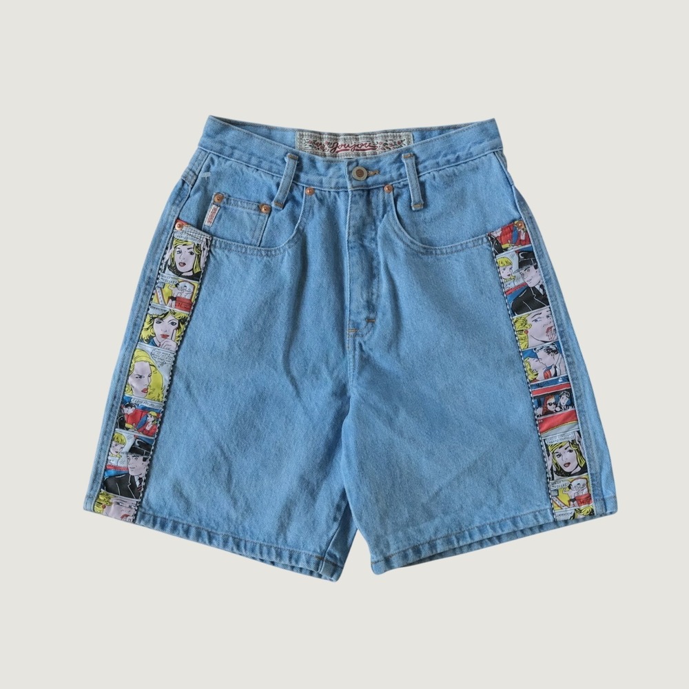Joujou Denim Shorts Womens Light Wash Comic Pop Art Vintage Y2K 26 High Waisted
